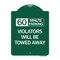 Signmission 60 Minute Parking Violators Will Towed Away, Green & White Aluminum Sign, 18" x 24", GW-1824-24366 A-DES-GW-1824-24366 - alternate 1